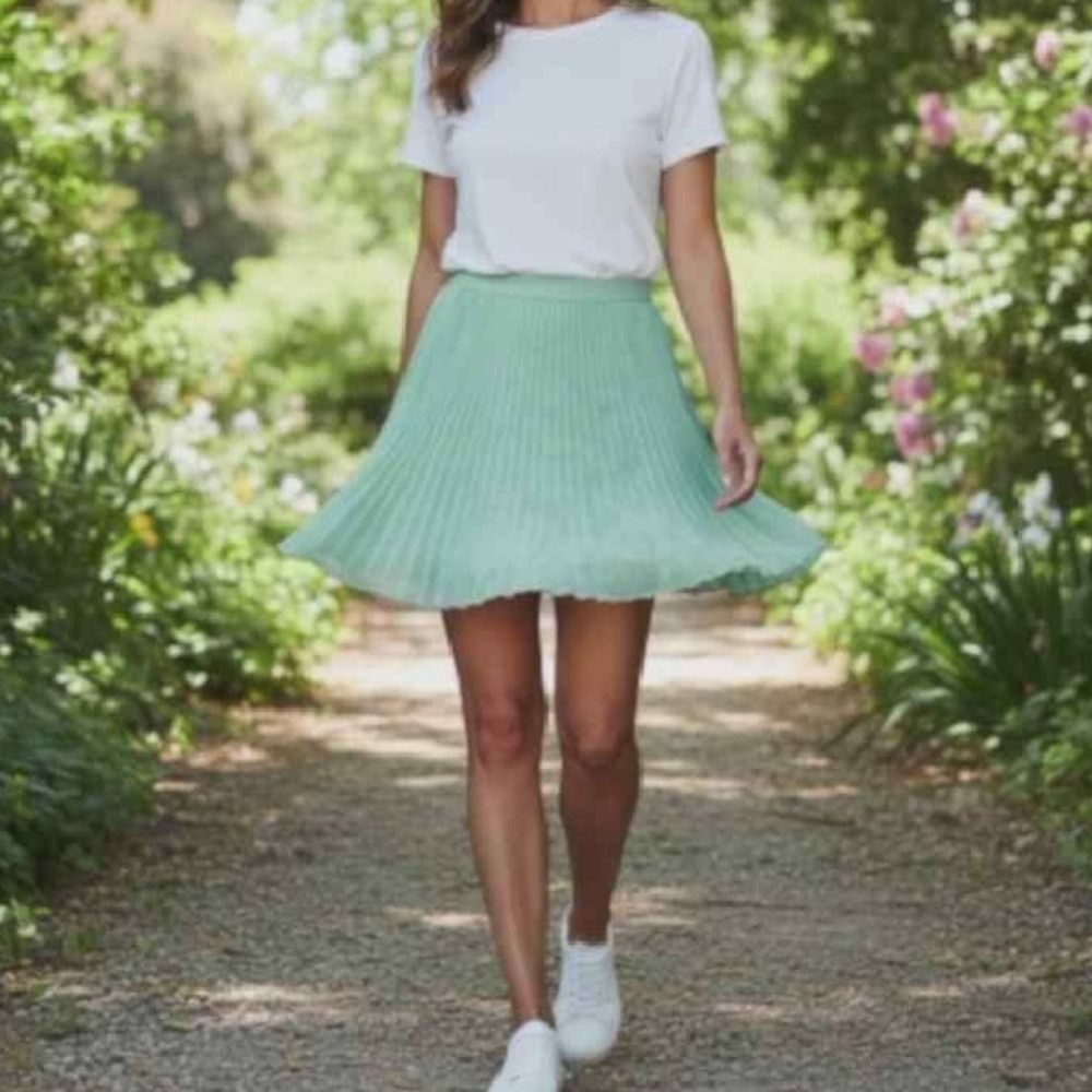 Pleated Circle Skirt in Mint Green